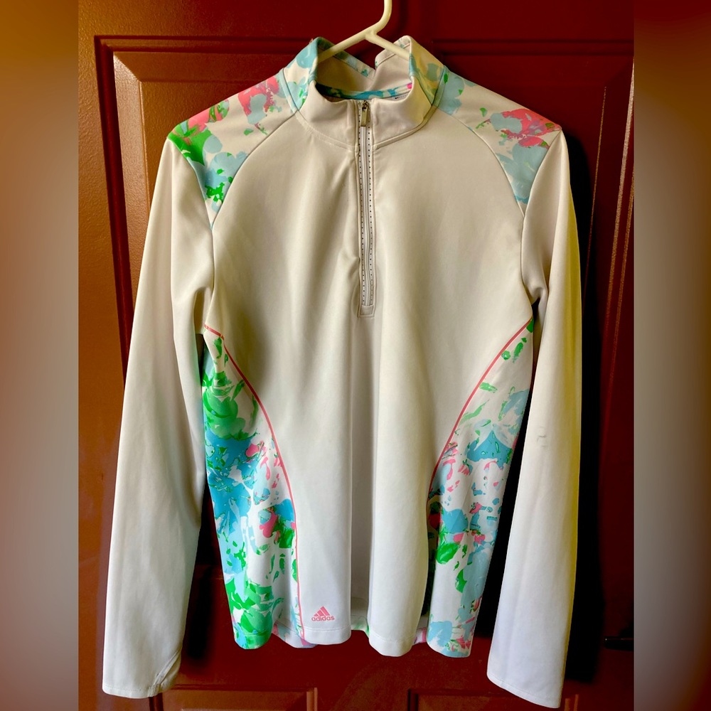 Pickleball? A great Adidas pullover zip-up jacket w/finger holes in sleeves.